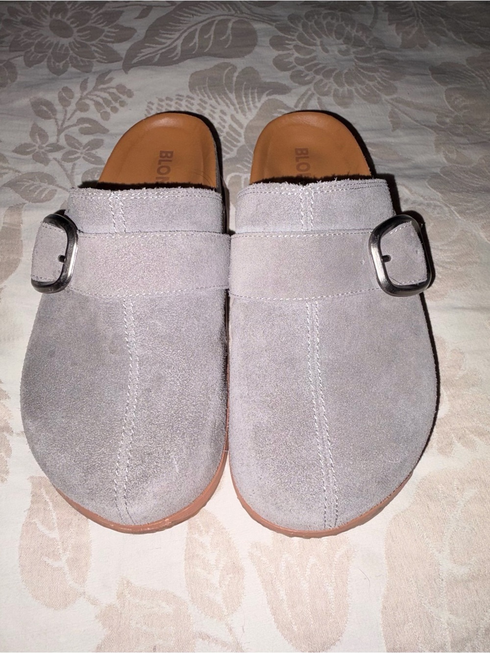 Blondo Gray Suede Slip-On Mule with Buckle